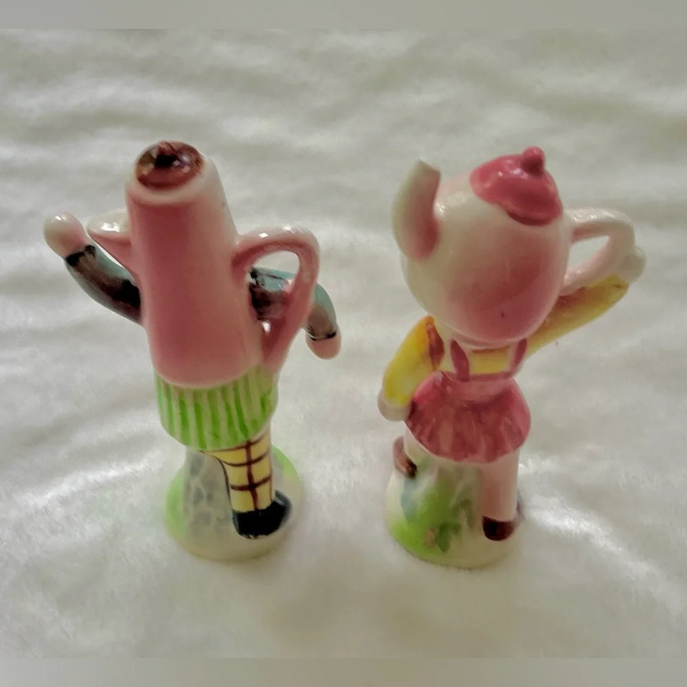 Vintage Salt Pepper Shakers Anthropomorphic Teapot Coffee Pot Ceramic Japan